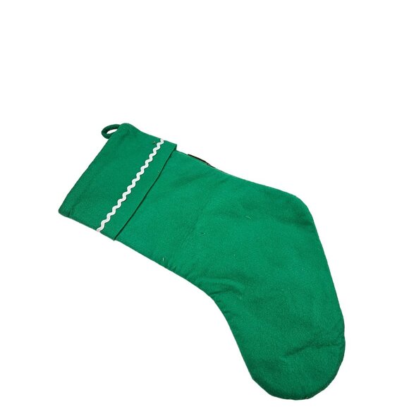Green Felt Christmas Stocking Reindeer Festive Lights Vintage Holiday 19 in - Picture 8 of 8